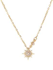 1 件极简主义奢华日月星向日葵锆石吊坠项链、锁骨链、度假、求婚、礼物 - 金色 - 查看 8