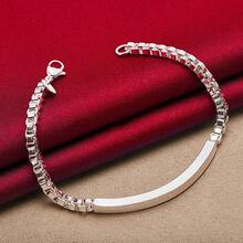 925纯银镀层4毫米盒式链手链，男女皆宜，适合婚礼、订婚、派对等场合佩戴，时尚饰品 - 銀色 - 查看 5