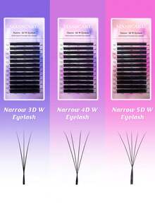 12 Rows 3D 4D 5D W-Shape Eyelash Extension Kit, Narrow Spacing Clover Lashes, Natural Soft Pre-Made Fan-Shaped PBT Cluster W-Lashes, Easy To Fan Out, Matte Black - 0.07 C D 8-15mm Mixed - View 7