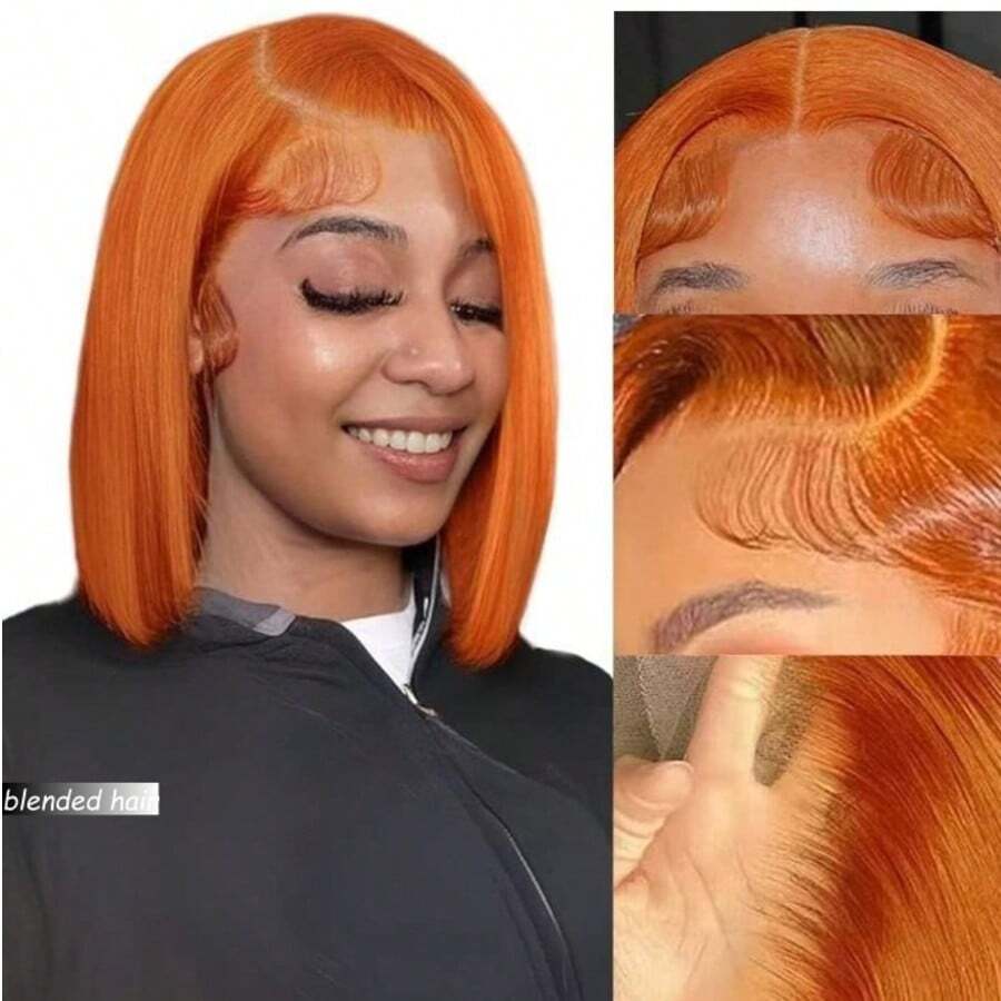 180% Density Real Human Blended Hair Wig 13x4 Lace Front Wigs Human Blended Hair Straight Human Blended Hair Wig With Baby Hair HD Transparent Lace Front Wigs Human Blended Hair Pre Plucked Frontal Wigs Human Blended Hair 8-36Inch Ginger Orange 350 - S350 - View 1