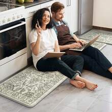 KIMODE Anti Fatigue Kitchen Mats Floor, Boho Floral Kitchen Rugs 17x29.5+17 X47", Cushioned Mats Kitchen Floor, Non Slip Kitchen Floor Mats, Sink, Laundry, Office, Desk Blue Multi E3V1 - 綠色 - 查看 5