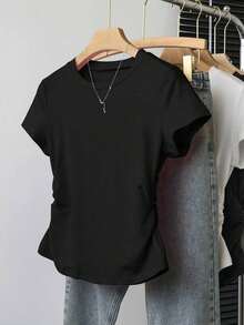 A Simple Solid-Color Short-Sleeved T-Shirt Set For Women, Suitable For Daily Wear And Easy To Match With Various Outfits. Includes 1 Piece - Multicolor 13 - View 3