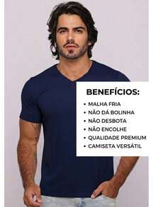Men's Basic V-Neck T-Shirt, Navy Blue, Cool Knit, Versatile, Comfortable, Perfect, High Quality, On . - Navy Blue - View 1