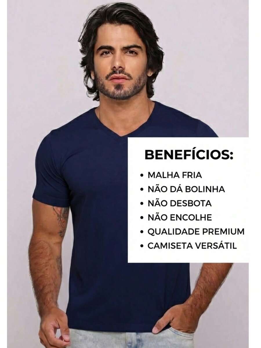 Men's Basic V-Neck T-Shirt, Navy Blue, Cool Knit, Versatile, Comfortable, Perfect, High Quality, On . - Navy Blue - View 1