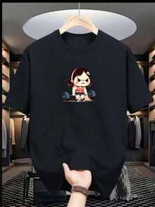 Camiseta Feminina Estampa Menina Treinando 100% Algodão - Preto - Visão 1