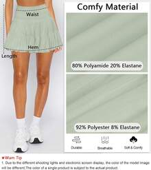 Women's Mini Skirt Skort Flowy Pleated High Waisted Ruffle Tennis Skirts For Women Athletic Skater Golf With Shorts Pockets - Green - View 6