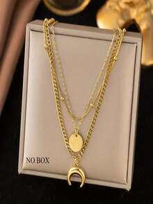 2件套金色不锈钢链条镶嵌立方氧化锆花朵OT扣项链，创意个性化设计，法式复古时尚简约休闲风，男女皆宜，适合日常、假日、派对等场合。 - 金黃色 - 查看 2