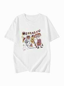 Women's Round Neck Short Sleeve T-Shirt, Summer New Cartoon Pattern And Letter Print, Fashion Casual Loose Fitting Top - White - View 3