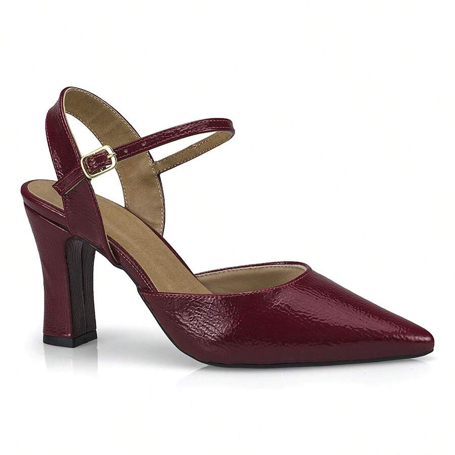 Women's Pointed Toe Dress Pump With Buckle And Block Heel 8588 - Redwood - View 1
