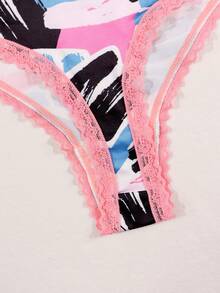 Dircho 3pcs Women's Fashion Neon Abstract Print Thong Set, Flexible Skin-Friendly Underwear Ideal For Creating A Stylish And Playful Daily Look - Multicolor - View 8