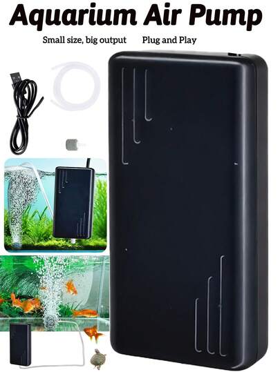 1pc Mini Quiet Aquarium Air Pump, Black USB Portable Oxygenator, Pet Fish Tank Aerator With Air Compressor, Aquarium Accessories, Exhaust, Super Quiet, Dual-Purpose Air Pump, Fish Tank Compressor, Suitable For Fishing, Home Fish Tank Aquarium