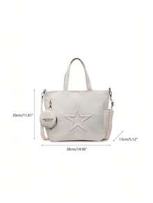 New Fashion Casual Denim Fabric Star Pattern Tote Bag With Coin Purse - White - View 11