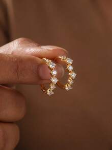 1对女士S925纯银圆形钻石耳环，优雅锆石耳钉，精美珠宝礼物，送给女朋友 - 圓鑽 - 查看 1
