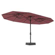 Sombrilla de Mercado Rectangular de 4.5 m, Extragrande y de Doble Cara – Luces LED Solares, Tela Resistente a los Rayos UV, Base Incluida – Para Exteriores, Jardín, Terraza - Burdeos - Ver 11