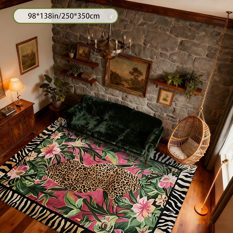 1pc Leopard Print Rug, Red Lips Rug, Pop Art Rug, Bold Statement Area Rug, Funky Living Room Decor, Animal Print Rug, Glamorous Home Rug, 84*60inch,Perfect Choice For Christmas ,Stylish And High-Quality Rugs, Perfect For Christmas Decorations And GiftsHome Decor, The Best Choice For Gothic-Style Birthday Gifts - 彩色 - 查看 1