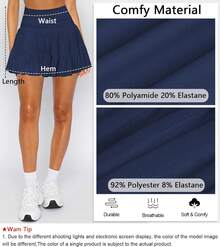 Women's Mini Skirt Skort Flowy Pleated High Waisted Ruffle Tennis Skirts For Women Athletic Skater Golf With Shorts Pockets - 藏蓝色 - 查看 6