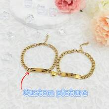 2pcs Customized Engraved Eye Design Stainless Steel Couple Bracelets, Laser Engraved DIY Couple Bracelet Gift - 2 Gold Items - View 8