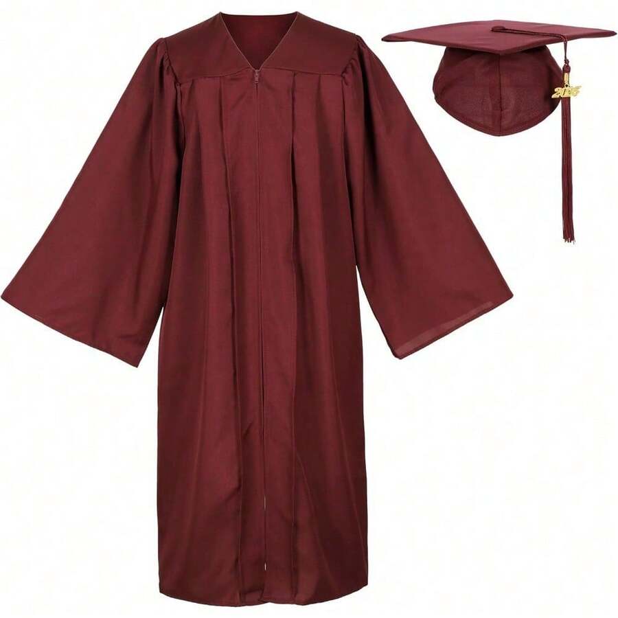 2026 Unisex Matte Graduation Gown And Cap Set With Tassel For Middle High School Bachelor - Maroon - View 1
