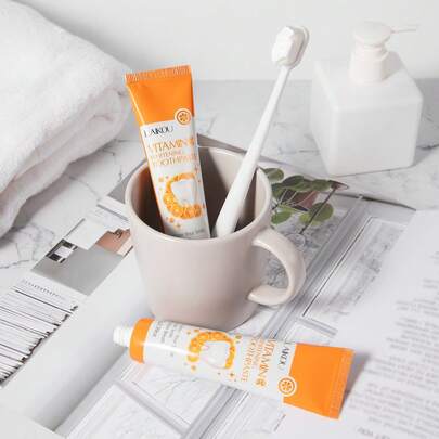  1 pieza Pasta de dientes LAIKOU VC que elimina las manchas de los dientes, con aliento fresco y blanqueamiento, limpieza saludable, fácil de llevar como esencial de viaje para el cuidado personal