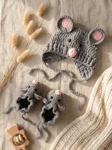 Bộ mũ và giày hình chuột nhỏ đan len, trang phục hoạt hình kiểu thú vật, phông nền chụp ảnh cho bé trai/bé gái, quà tặng dự tiệc. - Nhiều màu - Xem 3