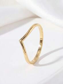 1pc 925 Sterling Silver Smooth V-Shaped Ring, Suitable For Women, Elegant Crystal Earrings, Exquisite Jewelry - Gold - View 27