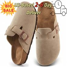 Ecetana Women's Leather Mules: Adjustable Hook-And-Loop Closed-Toe Clogs. Ultra Lightweight & Comfortable Slip-Ons For Daily Wear, Commuting & Parties. Versatile, Non-Slip & Durable Design. A Must-Have All-Season Fashion Footwear.Women's Apricot All Season Muller Shoes.Women's Suede Clogs With Buckle Closure And Rubber Sole,Apricot Leather Mules Cork Footbed Sandals Potato Shoes. - Màu be - Xem 1