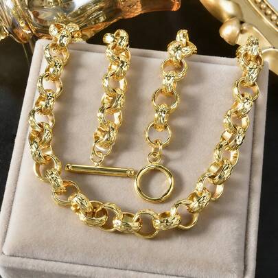 18K Gold Plated Rhombus Pattern Round Clasp Design Vintage Luxury Unisex Necklace, Suitable For Daily Wear, Party, And Banquet, Exquisite Gift