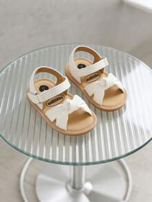 婴儿幼儿女童PU皮软皮露趾夏季凉鞋花朵公主平底鞋婴儿白色、粉色、黑色、棕色凉鞋 - 白色 - 查看 9