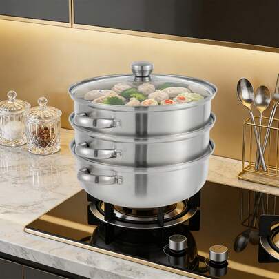 3-Tier Stainless Steel Steamer For Steaming And Cooking For Induction Cookers, Electric Ceramic Stoves, Electric Furnaces Or Gas Stoves