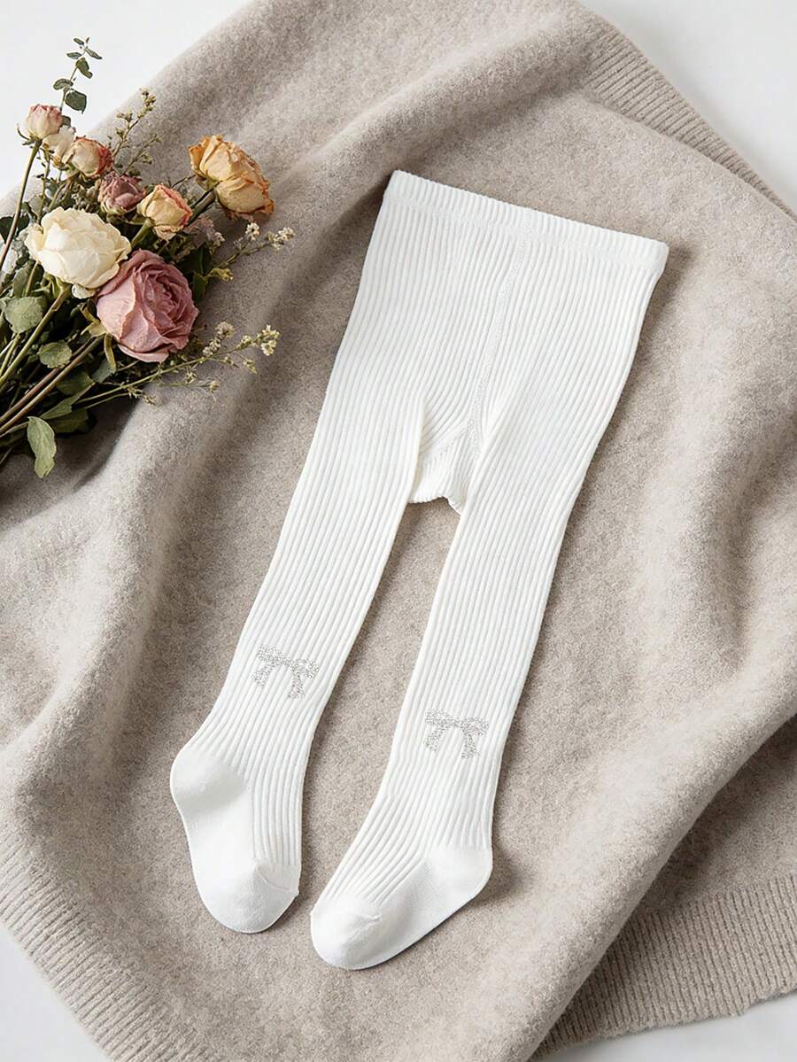 1pc Girls' Minimalist White Tight Leggings, Versatile Daily Wear - White - View 1