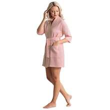 Women's Knee Length Waffle Weave Kimono Batobe Short Spa Robes - Melocotón - Ver 3