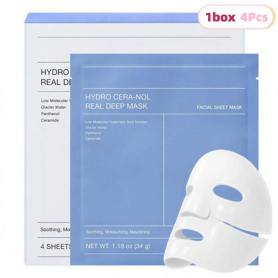 4Pcs Hydro Cera-Nol Real Deep Mask, Hydrating Overnight Hydrogel Mask, Moisturizing, Redness Reducing, Quick Soothing, Korean Skin Care, Perfect Daily Skincare, Ideal Gift For Women - Cera-nol(4Pcs) - 查看 1