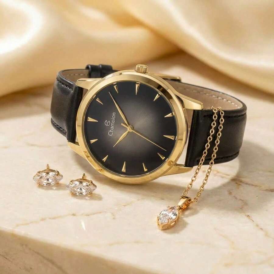 Champion Women's Analog Gold Watch CN20828K + Necklace And Earring Set - Gold - View 1