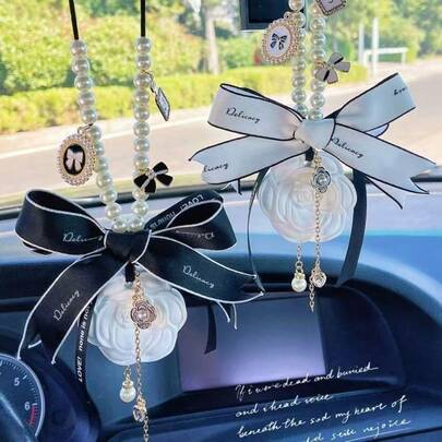 Camellia Flower Car Pendant, Car Interior Accessories, Camellia Flower Hanging Fragrance Stone