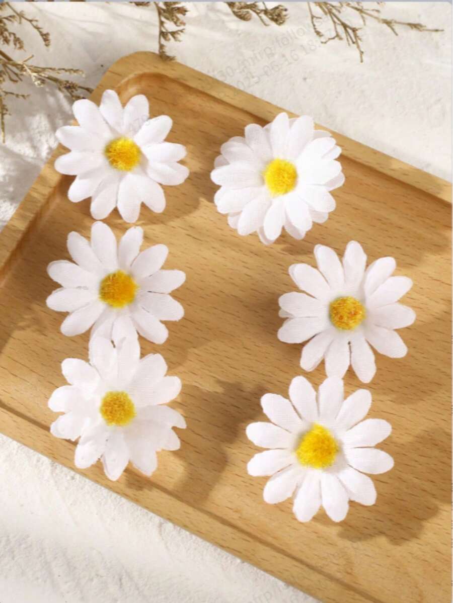 6pcs Sunflower Shaped Hair Clips, Suitable For Beach Vacation - White - View 1