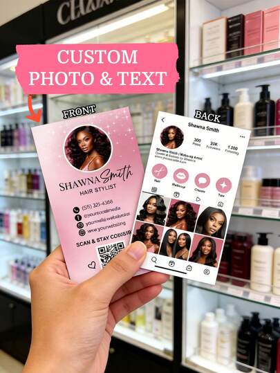 200/500/1000pc Customize Hair Stylist Pink Business Cards Template,Personalized Photo & Text Media Influencer Style Card, Beauty Salon Contact Card, QR Code Business Cards,Freelance Beauty Professionals Business Cards, Beauty Artist/Hair/Nails/Lahes Business Cards Template,Beauty Salon Promotion Business Cards,Custom Card,Personalized Gifts