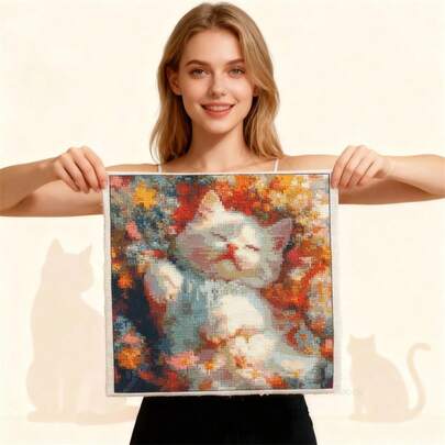 LaoJieYuan 2026新款猫咪十字绣套件，包含数格印花帆布，可用于手工缝制十字绣、刺绣、DIY手工针线活。套件包含刺绣套件、十字绣套件、钩针套件、戳绣套件、缝纫配件、缝纫线、工艺套件、针线材料、缝纫图案、钩针工艺用品、刺绣套件、初学者缝纫图案。