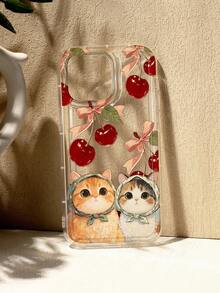 Cute Turban Cat With Cherry Transparent Pattern Print Full-Body Protection Shockproof Anti-Fall TPU Soft Rubber Phone Case Compatible With IPhone 13/11/17/17pro/16/14/15/15pro/15 Plus/15 Promax/7plus/8plus/X/Xs Max/Xr/11pro/12pro/13pro/14pro/12mini/13mini/11promax/12promax/13promax/14promax/14plus/17pro Max/17Air/6/6s Plus/7/8/16Pro/16plus/16promax/Se2/17promax&Compatible With Samsung Galaxy/A54/A14/A12/A13/A15/A32/A33/A24/A52S/S20/S21/S22/S23/S24/S23Plus/S24ultra/S25/A15/A33/A23 - Multicolor - View 6