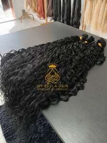 Russian Semi-Human Curly Hair Extension Weft, 50cm, Black, 100g Russian Fiber - S1 - View 4