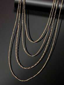 1pc Fashionable Multi-Layer Chains Long Necklace - Bạc cấp độ 2 - Xem 2