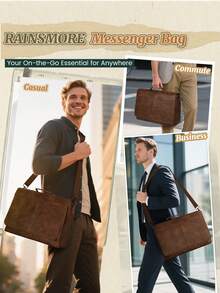 NEWHEY 复古翻盖男士斜挎包，PU皮革笔记本电脑包，15.6英寸防水男士公文包，复古电脑包，适合工作、大学、办公室、旅行等场合，防水男士公文包 - 彩色 - 查看 8