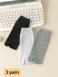 1/3 Pairs Unisex Two-Toe Mid-Calf Socks, Spring/Summer Split-Toe Socks, Pig Hoof Design, Soft & Comfortable, Black/White/Gray - Multicolor - View 16