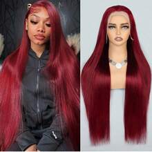 13X4 HD Transparent Lace Front Wigs Brazilian Blended Human Hair Straight Lace Front Wigs Swiss Lace Pre Plucked 13X4 Transparent Lace Wigs With Baby Hair 99J Hair For Women 200 Density - SBUG - View 2