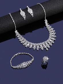 Bedazz Luxury 5-Piece Shiny Edged Tassel Cubic Zirconia Jewelry Set For Women, Perfect For Party & Bride Wedding - B0445-r - View 1