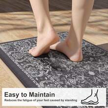 KIMODE Anti Fatigue Kitchen Mats Floor, Boho Floral Kitchen Rugs 17x29.5+17 X47", Cushioned Mats Kitchen Floor, Non Slip Kitchen Floor Mats, Sink, Laundry, Office, Desk Blue Multi E3V1 - 深灰色 - 查看 5