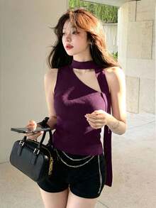 New Sexy Halter Neck Backless Tight Fitting Camisole, Suitable For Spring/Summer - Purple - View 3