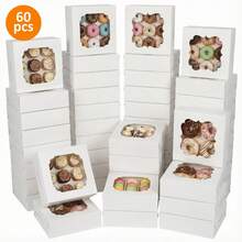 Tomnk 30/60pcs Cookie Boxes, 8x8x2.5 Inches Bakery Boxes With Windows For Chocolate Strawberries, Pie, Pastry, Dessert, Cake, For Mother's Day, Party, Wedding - Multicolor - View 1