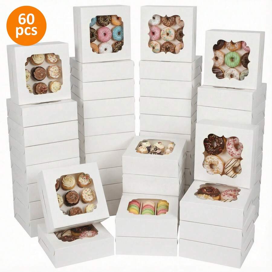 Tomnk 30/60pcs Cookie Boxes, 8x8x2.5 Inches Bakery Boxes With Windows For Chocolate Strawberries, Pie, Pastry, Dessert, Cake, For Mother's Day, Party, Wedding - Nhiều màu - Xem 1
