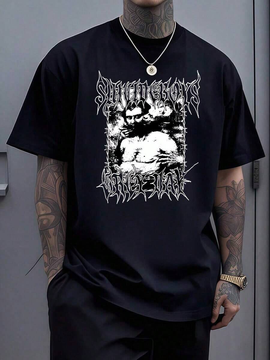 Suicideboy Era Tour Graphics Print T-Shirts For Men Harajuku Hip Hop Rock Style T Shirts Unisex Fashion Oversized Street T Shirt Tee Comfortable Comfortable Streetwear,Suicideboy Skeleton Graphic 100% Cotton Print T-Shirt,Halloween Funny Graphic, Sports Leisure Tee,Soft Cotton - 黑色2 - 查看 1