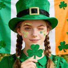 88pcs St Patricks Day Temporary Tattoos Glitter Shamrock Face Tattoos Clover Body Stickers For Irish Party Favors Parades Accessories Saint Patricks Day Decorations Face88 - 彩色 - 查看 2